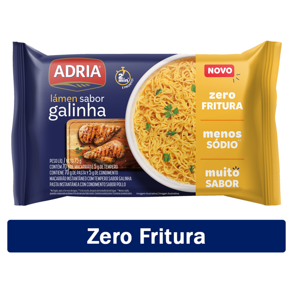 Macarrão Instantâneo Lámen Galinha Zero Fritura Adria Pacote 75g