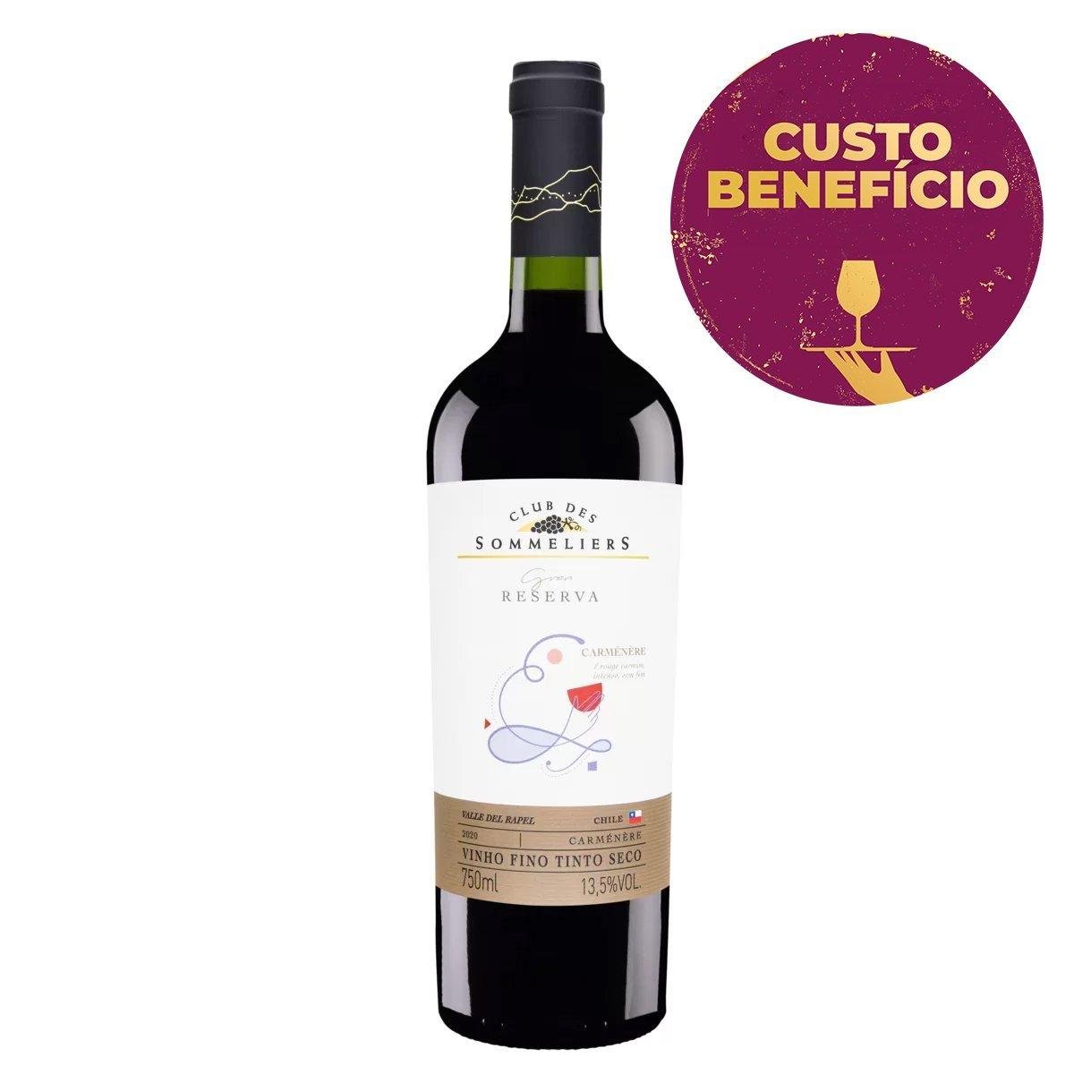 Vinho Chileno Tinto Seco Gran Reserva Club Des Sommeliers Carménère Valle del Rapel Garrafa 750ml