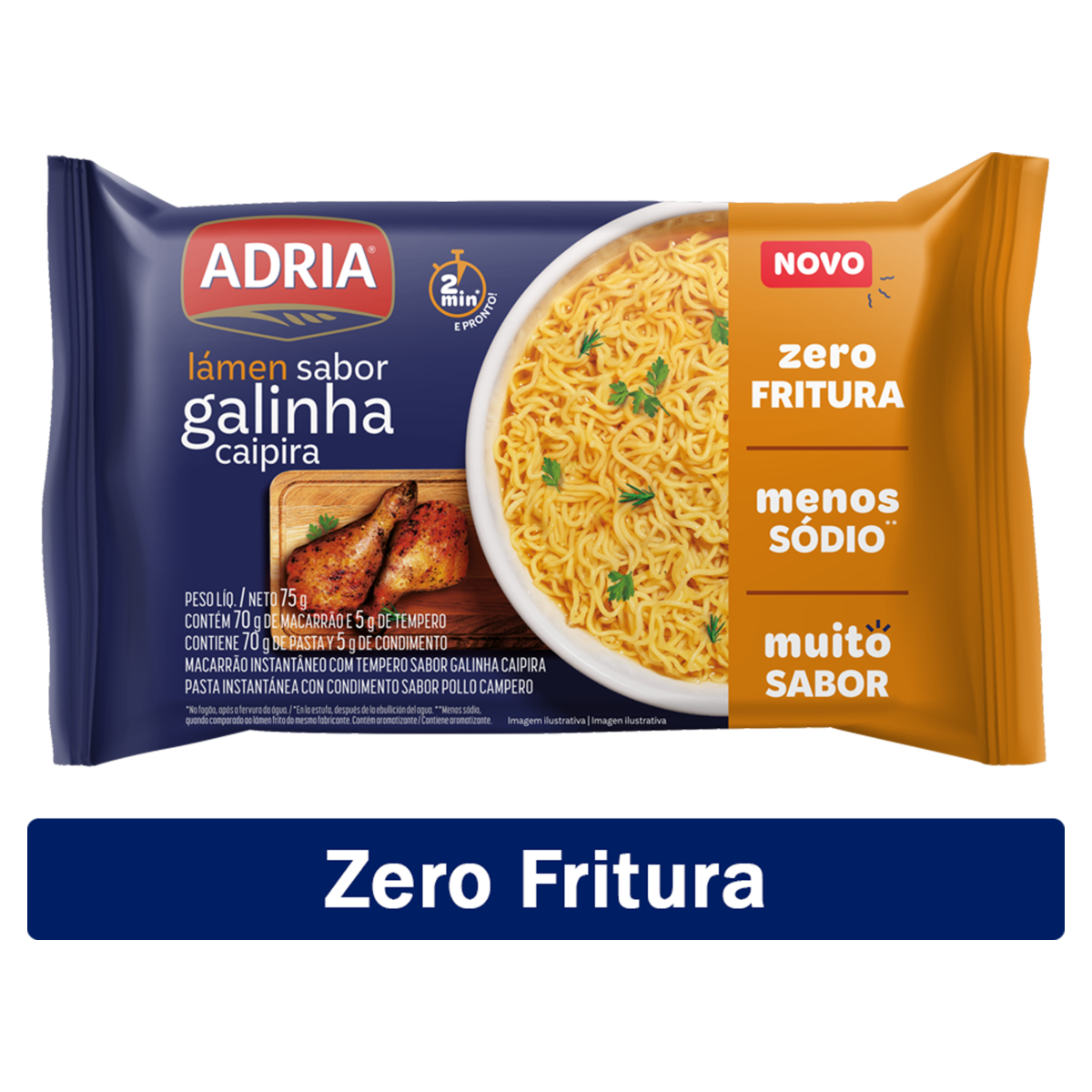 Macarrão Instantâneo Lámen Galinha Caipira Zero Fritura Adria Pacote 75g