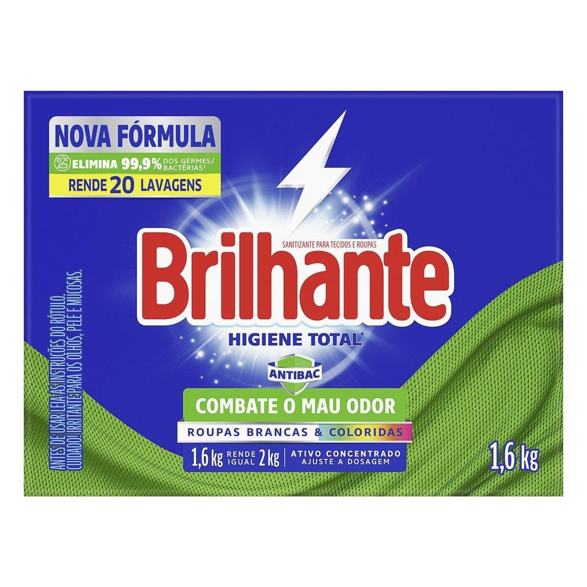 Lava-Roupas Pó Roupas Brancas e Coloridas Brilhante Higiene Total Antibac Caixa 1,6kg