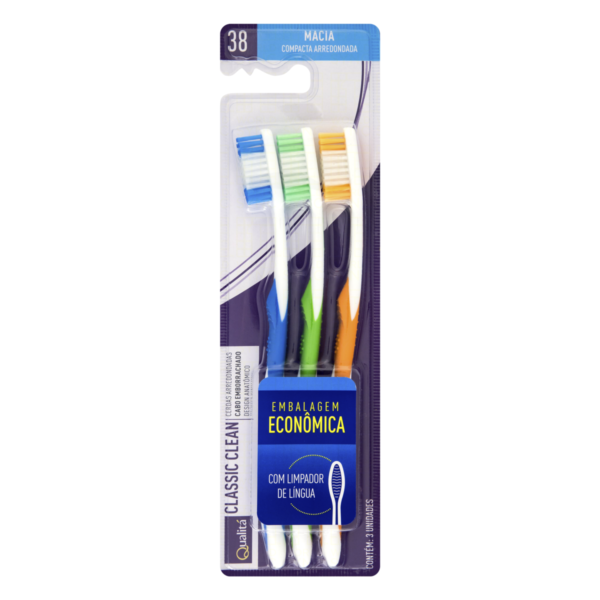 Pack com 3 Escovas Dentais QUALITÁ Classic Clean
