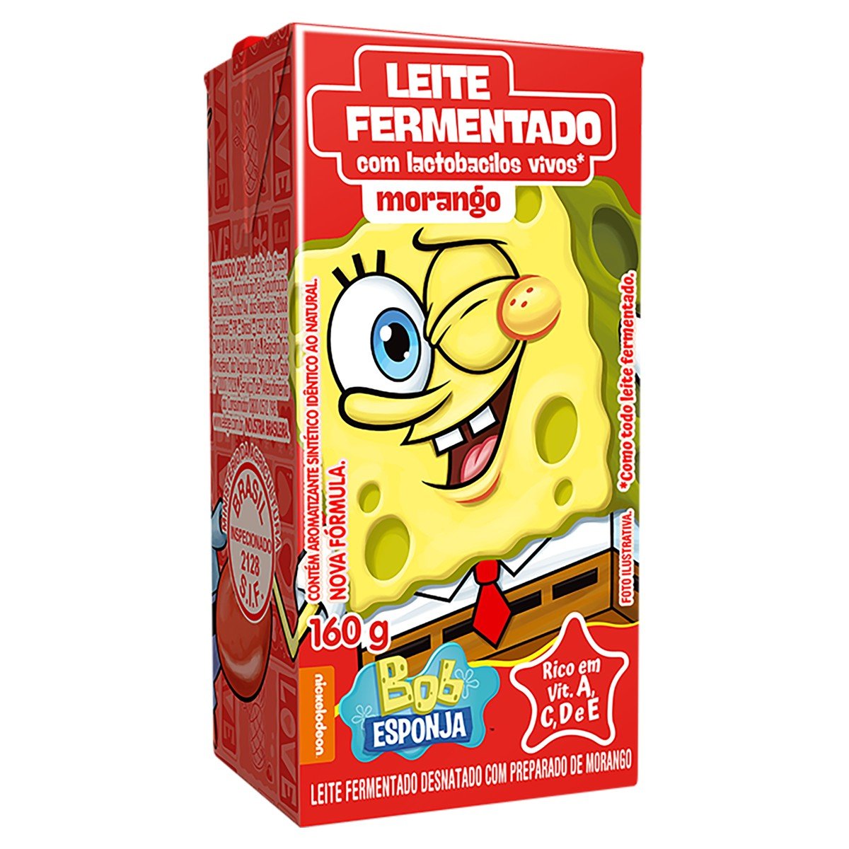 Pack Leite Fermentado Desnatado Morango Bob Esponja Batavo Caixa 3 Unidades 160g Cada