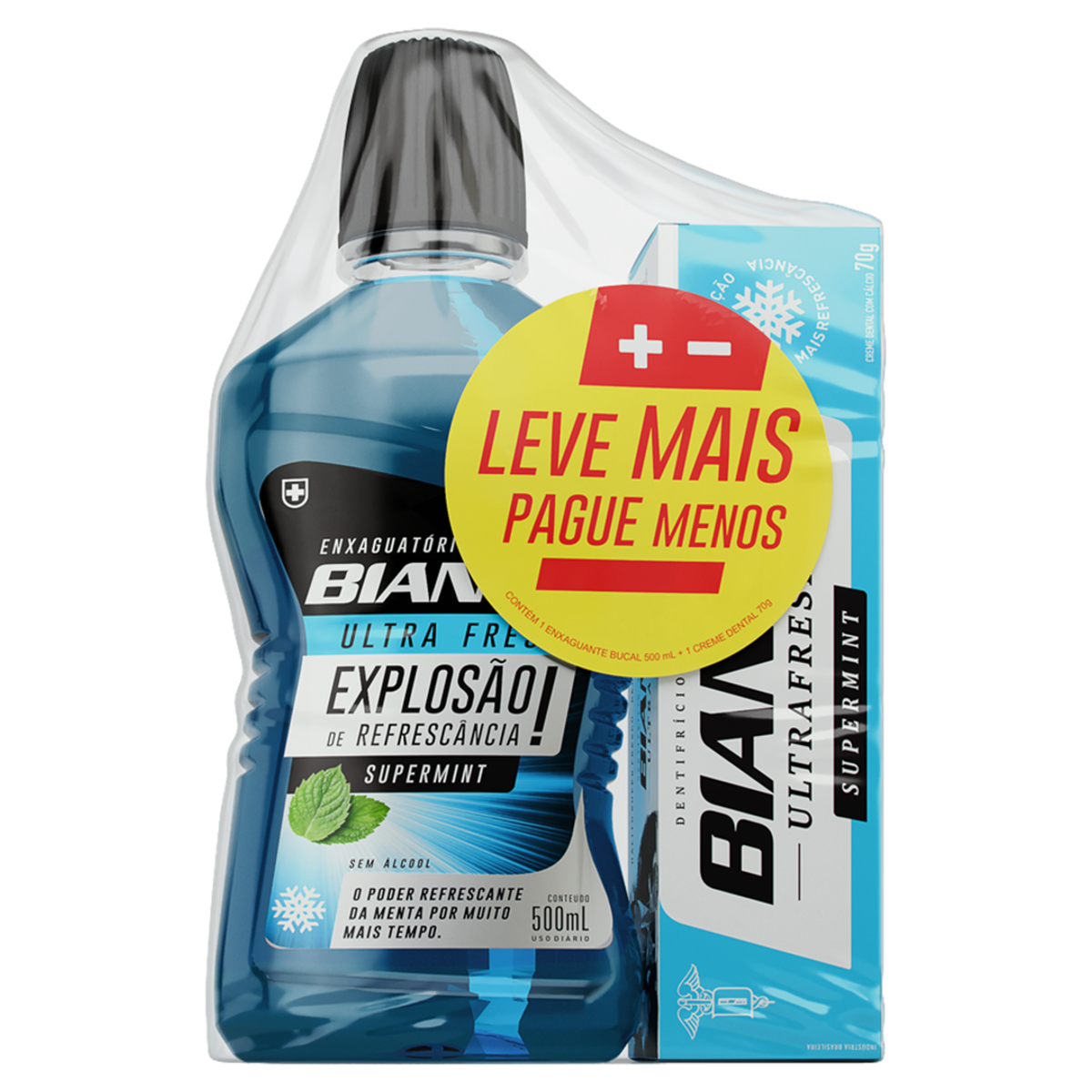 Kit Enxaguante Bucal Zero Álcool 500ml + Creme Dental 70g Supermint Bianco Ultrafresh