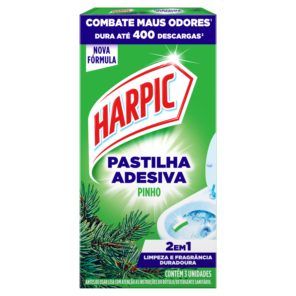 Detergente Sanitário Pastilha Adesiva Pinho Harpic 3 Unidades