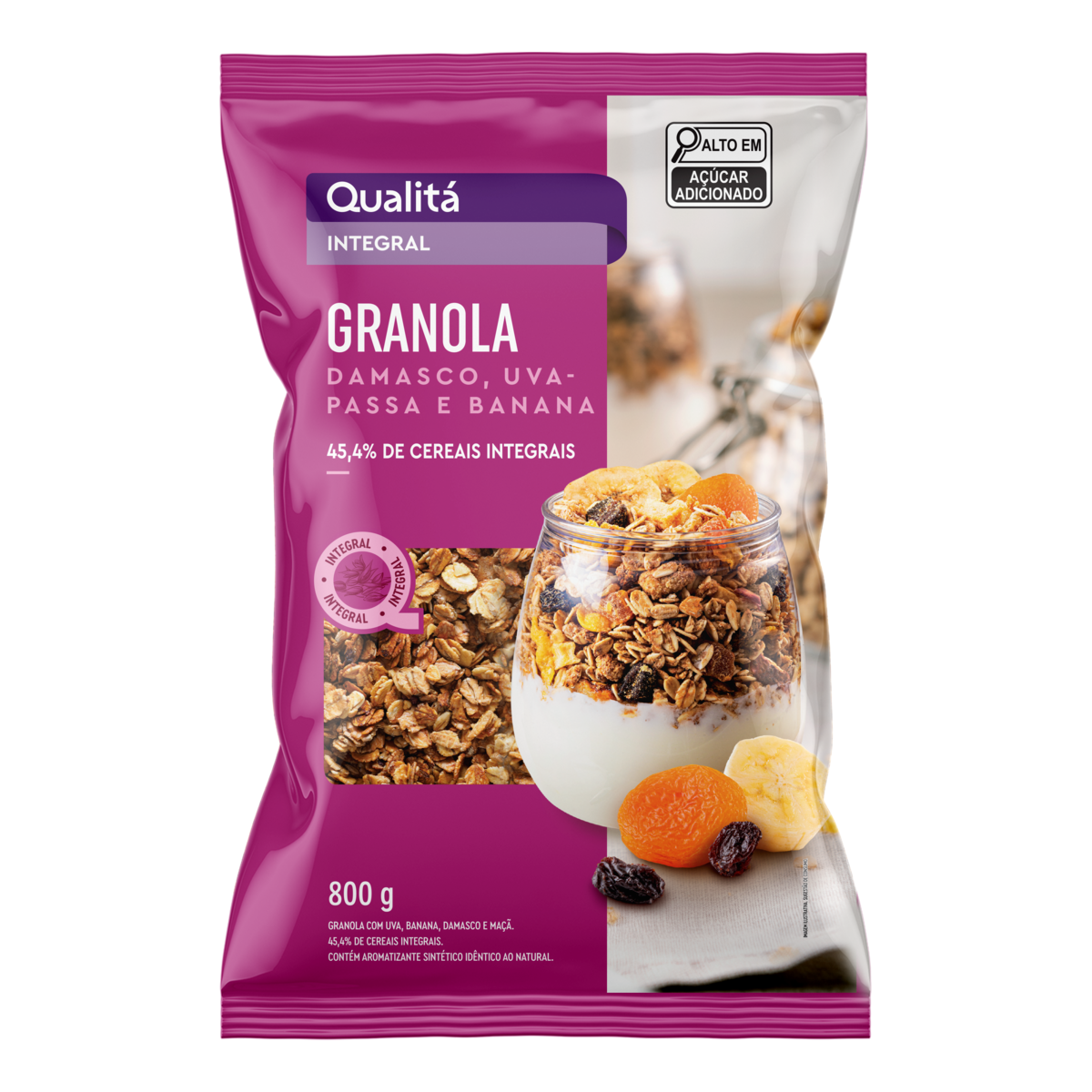 Granola QUALITÁ Damasco, Uva, Passa e Banana Pacote 800g