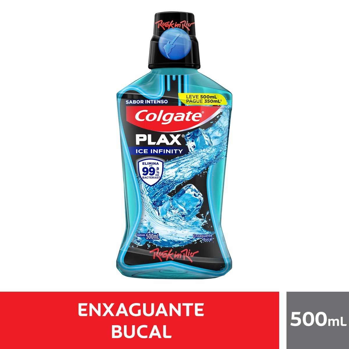 Enxaguante Bucal Ice Infinity Rock in Rio Colgate Plax Frasco Leve 500ml Pague 350ml