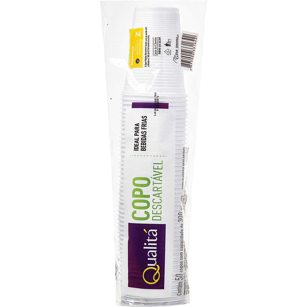 Copo Plástico Descartável Branco 300ml Qualitá 50 Unidades