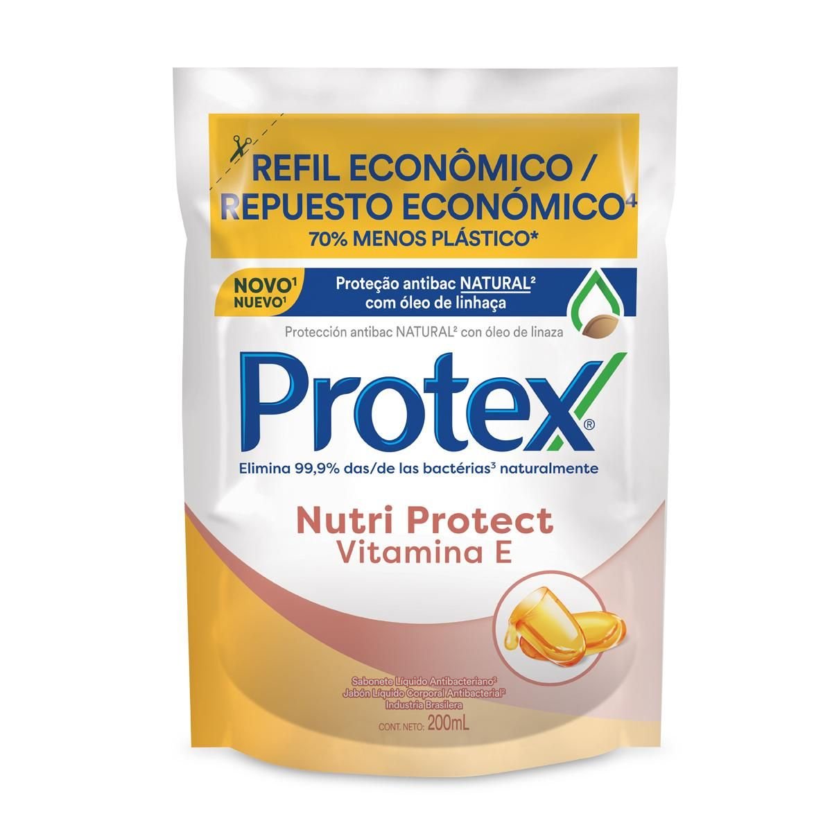 Sabonete Líquido Antibacteriano Protex Nutri Protect Vitamina E Sachê 200ml Refil