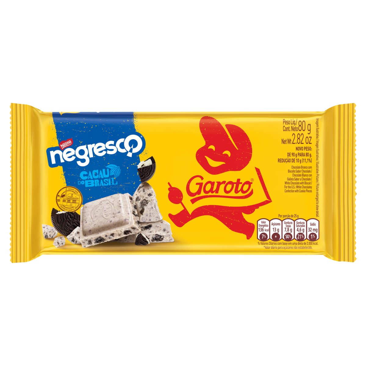 Chocolate Branco Garoto Biscoito Tablete 80g