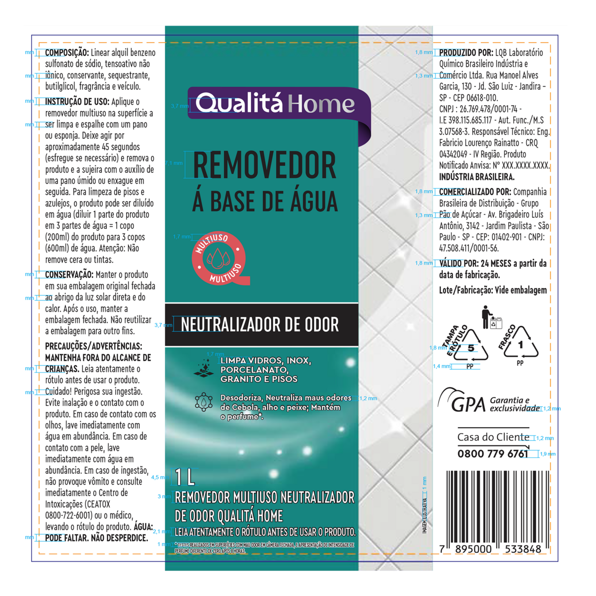 Removedor Multiuso Neutralizador de Odor Qualitá Home Caixa 1l