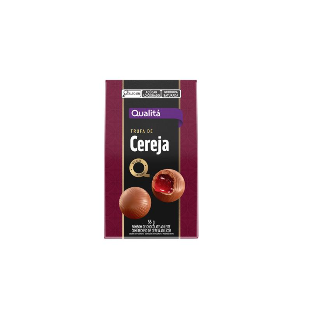 Trufa de Chocolate ao Leite Recheio Cereja ao Licor Qualitá Caixa 55g