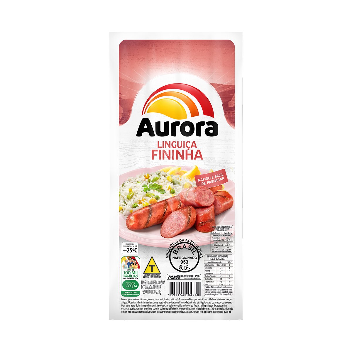 Linguiça Fininha Defumada Aurora 220G
