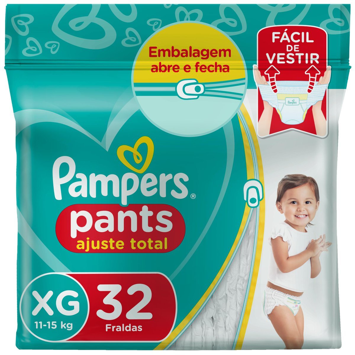 Fralda Descartável Infantil Pants Pampers Ajuste Total XG Pacote 32 Unidades Grátis 2 Fraldas