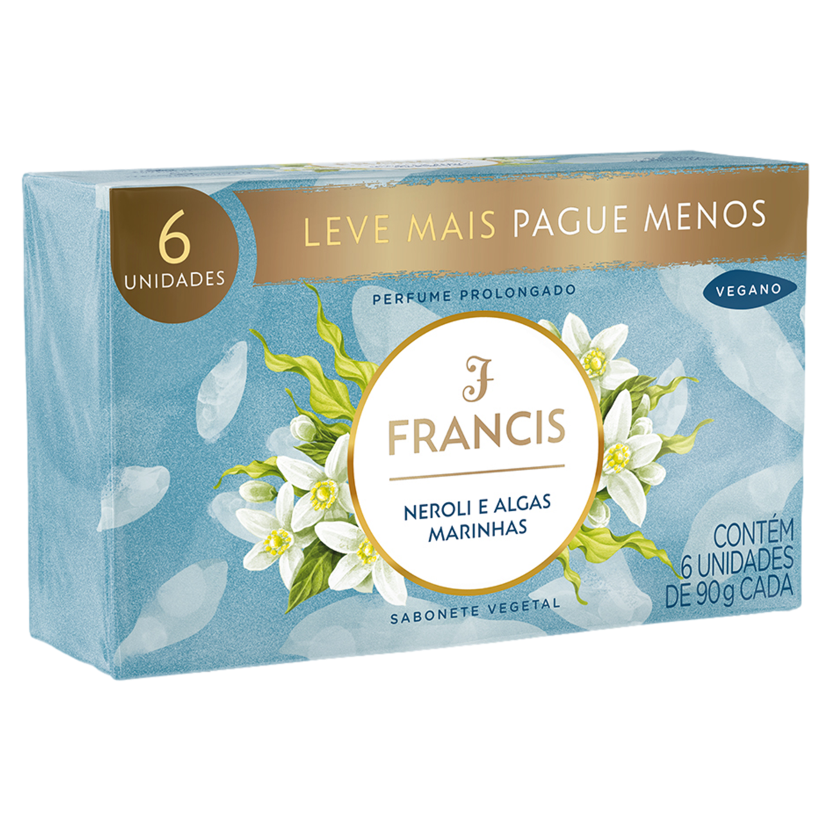 Pack Sabonete Barra Vegetal Neroli e Algas Marinhas Francis Envoltório 6 Unidades 90g Cada Leve Mais Pague Menos
