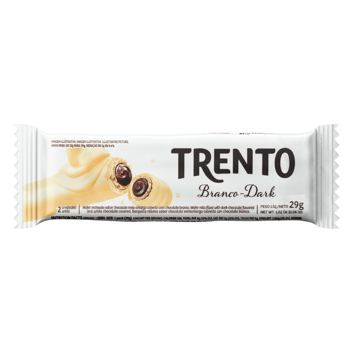 Wafer Branco Dark Trento Pacote 29g