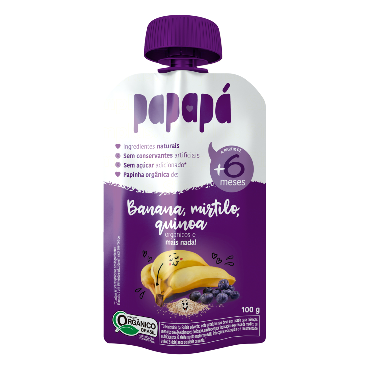 Papinha Orgânica PAPAPÁ Sabor Banana, Mirtilo E Quinoa 100g