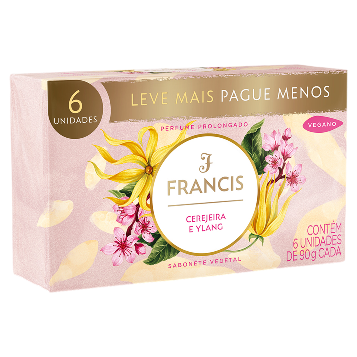 Pack Sabonete Barra Vegetal Cerejeira e Ylang Francis Envoltório 6 Unidades 90g Cada Leve Mais Pague Menos