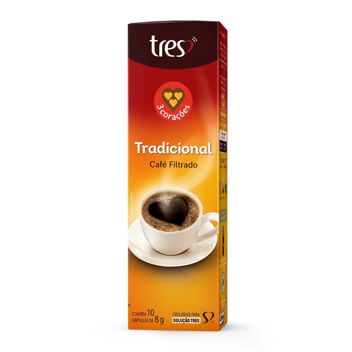 Café em Cápsula Torrado e Moído Filtrado Tradicional 3 Corações Caixa 75g 10 Unidades