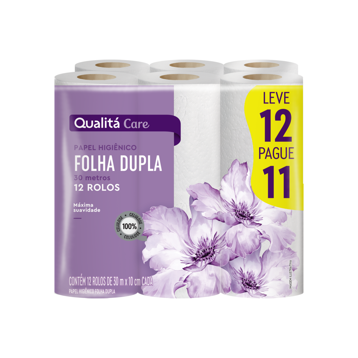 Papel Higiênico Folha Dupla Neutro Qualitá 30m Pacote Leve 12 Pague 11 Unidades