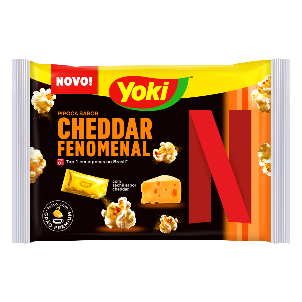Pipoca para Micro-Ondas Cheddar Fenomenal com Sal Netflix Yoki Pacote 95g