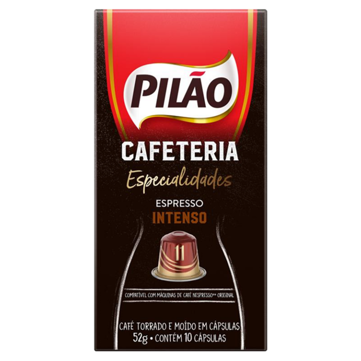 Café em Cápsula Torrado e Moído Espresso Intenso Pilão Cafeteria Especialidades Caixa 52g 10 Unidades