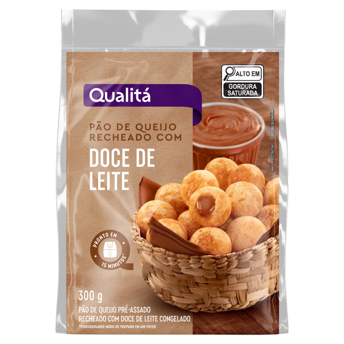 Pão de Queijo Congelado Recheio Doce de Leite Qualitá Pacote 300g