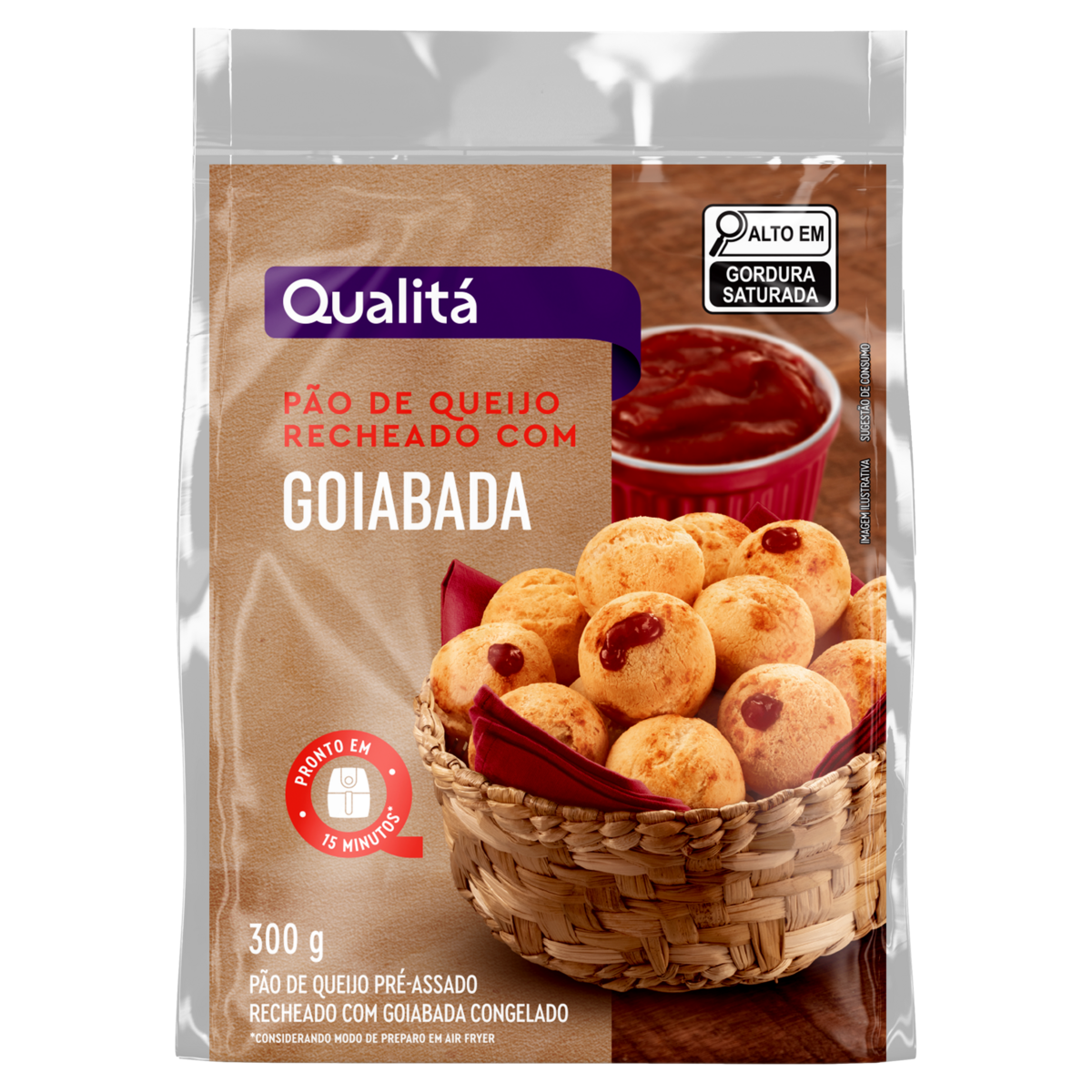 Pão de Queijo Congelado Recheio Goiabada Qualitá Pacote 300g