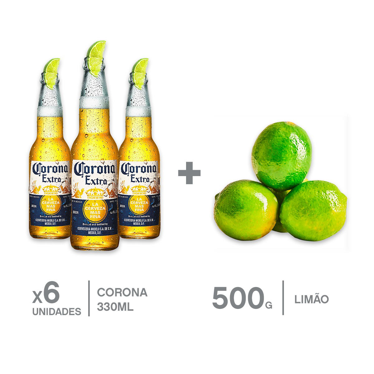 Kit 6 Cervejas Corona 330 ML Long Neck + Limão Tahiti 500g