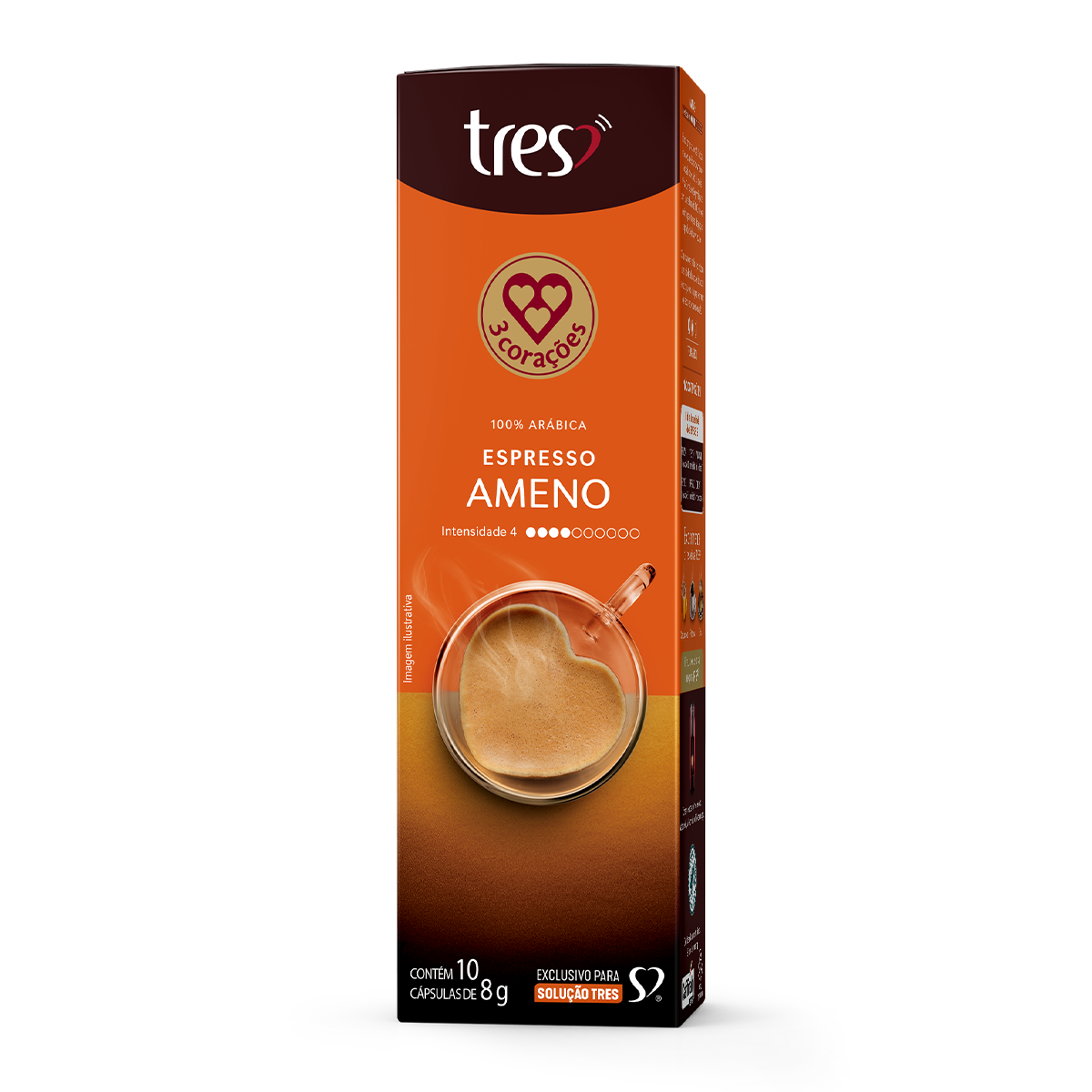 Café em Cápsula Torrado e Moído Espresso Ameno Tres Caixa 80g 10 Unidades