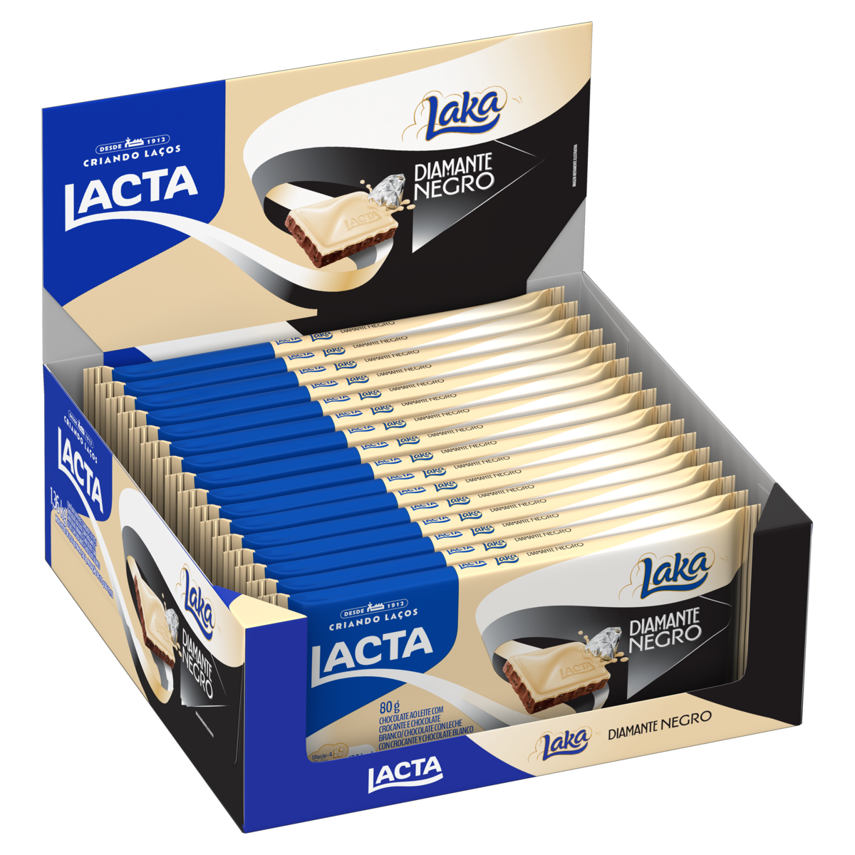 Chocolate Lacta Branco e Ao Leite Diamante Negro Laka 80g