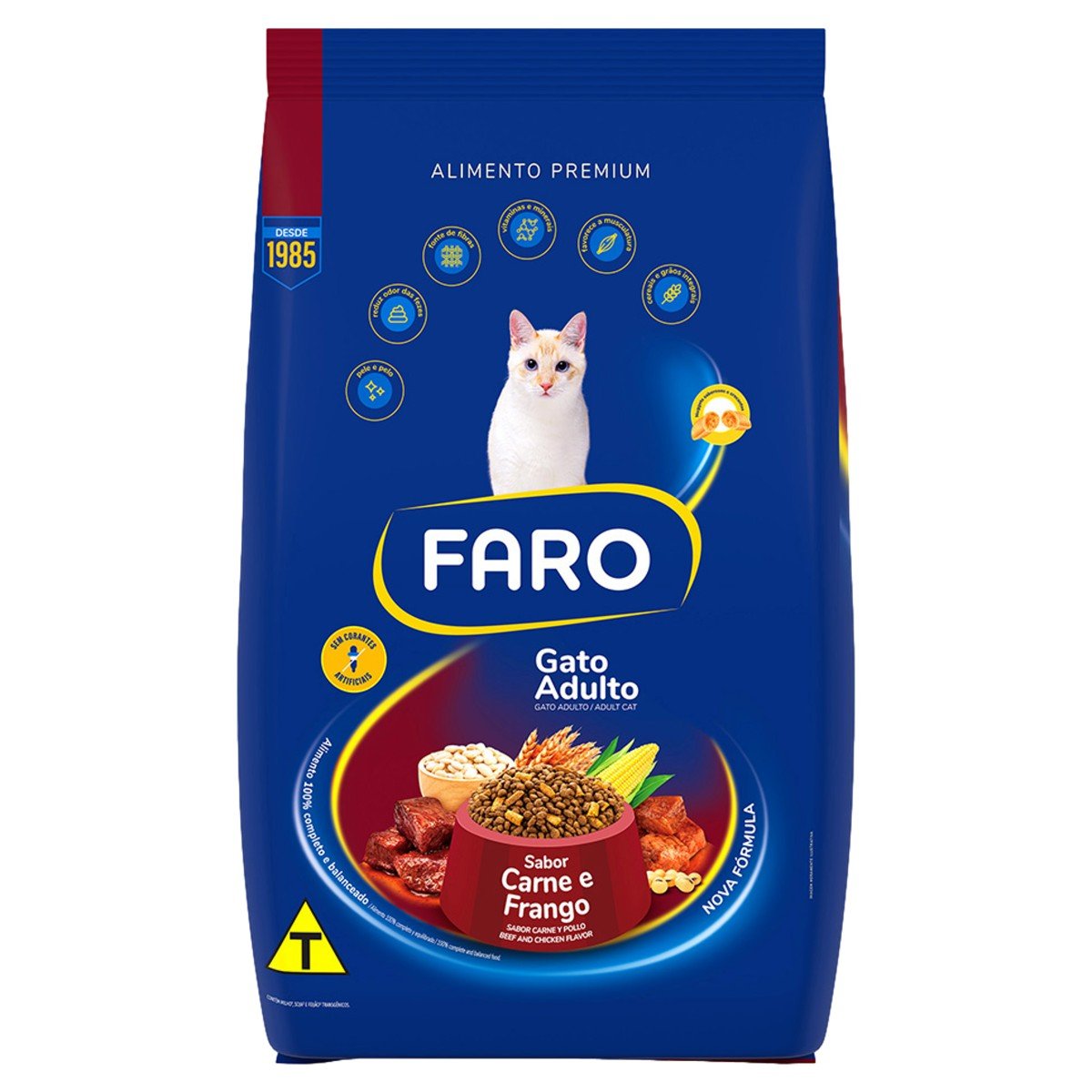Alimento para Gatos Adultos Carne e Frango Faro Pacote 2,7kg