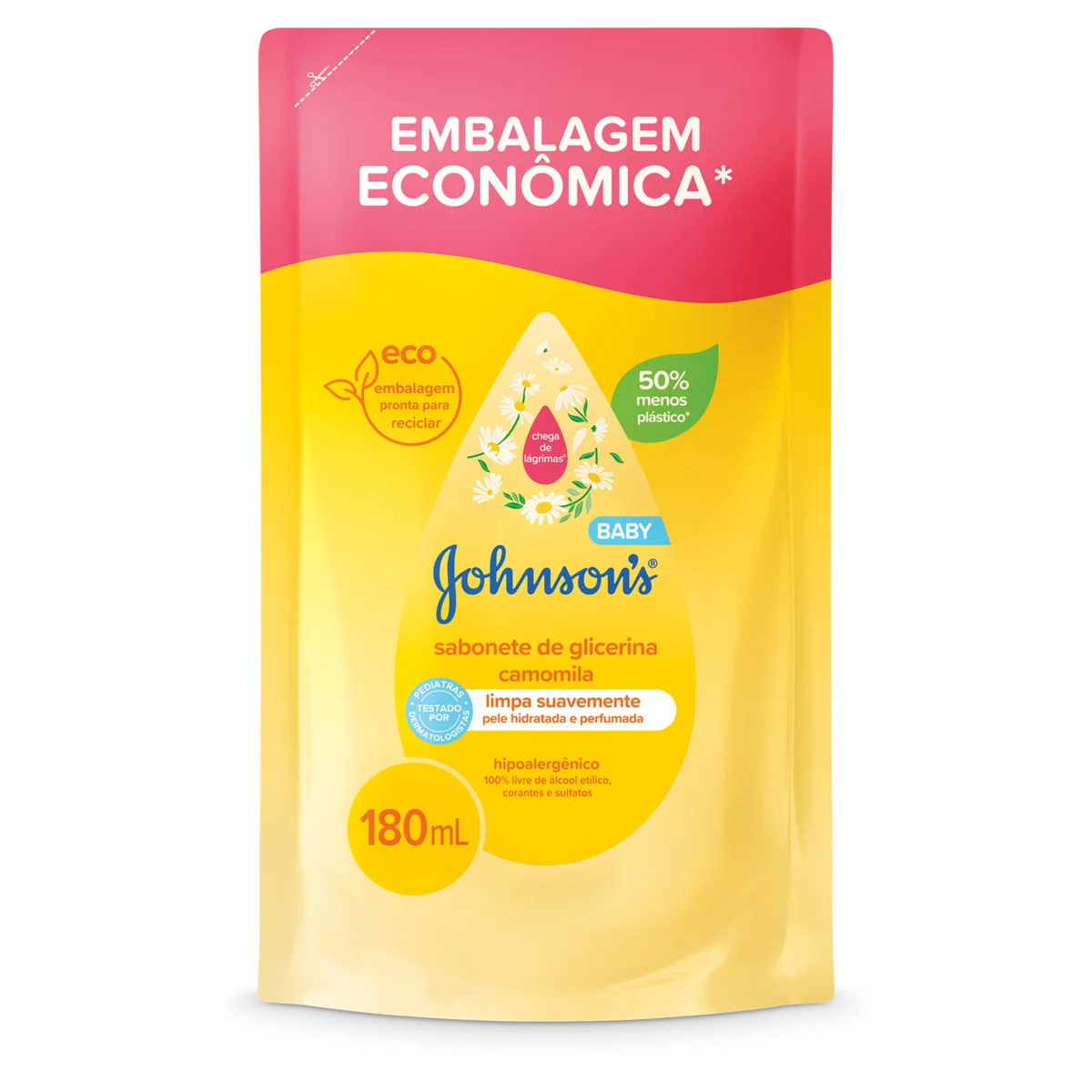 Sabonete Líquido de Glicerina da Cabeça aos Pés Camomila Johnson's Baby Sachê 180ml Embalagem Econômica