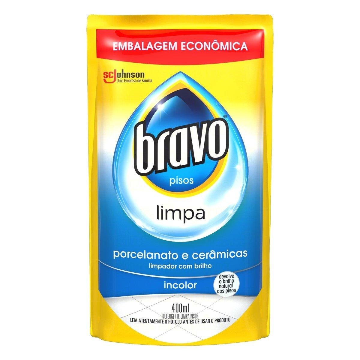 Detergente Limpa-Pisos Porcelanato e Cerâmica Bravo Sachê 400ml Embalagem Econômica