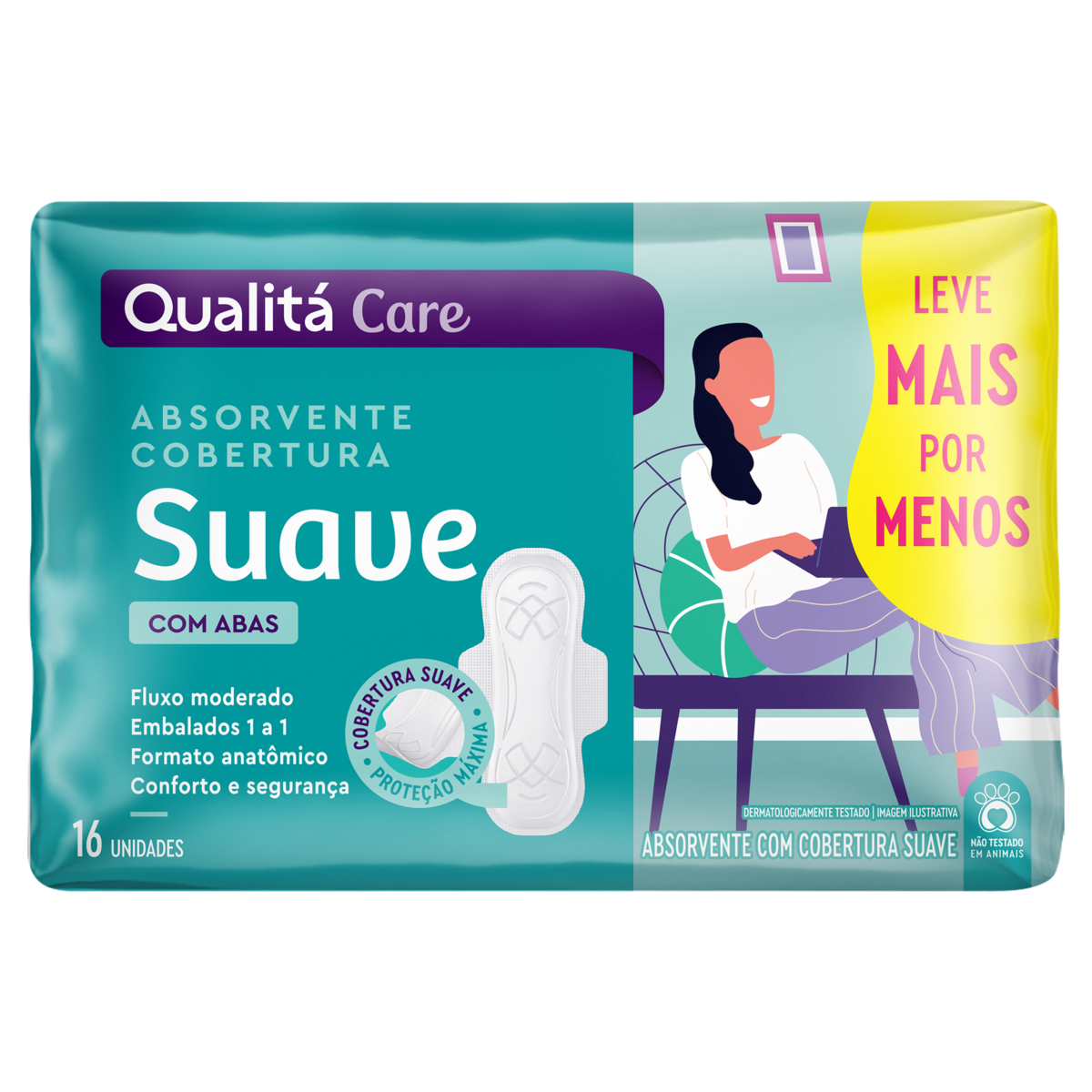 Absorvente com Abas Suave Qualitá Care Pacote 16 Unidades Leve Mais Pague Menos