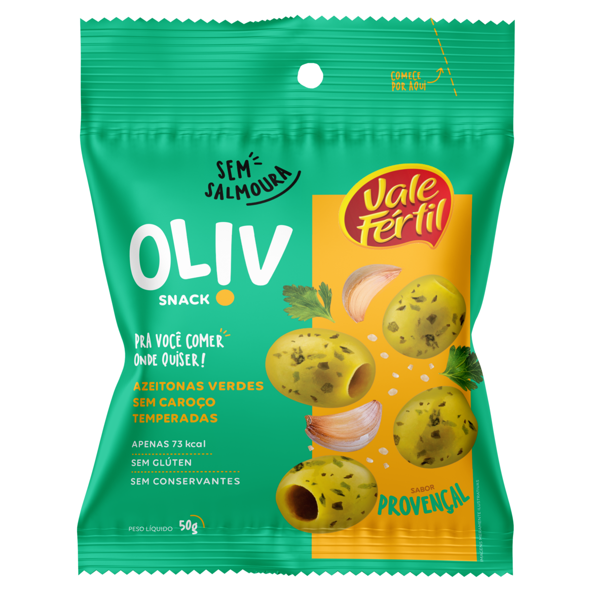 Snack de Azeitona Verde Provençal Vale Fértil Oliv Pacote 50g
