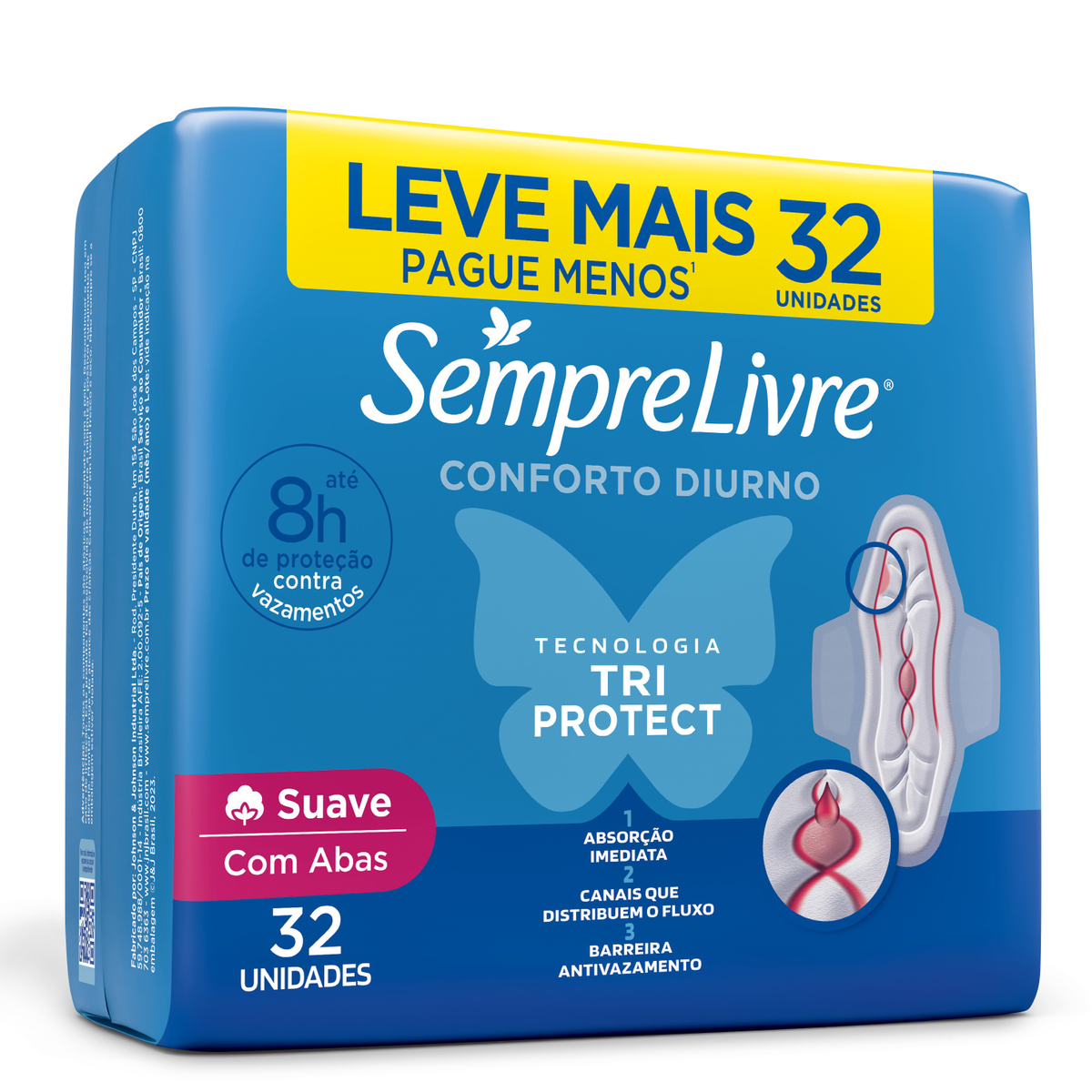 Absorvente com Abas Suave Sempre Livre Adapt Plus Pacote 32 Unidades Leve Mais Pague Menos