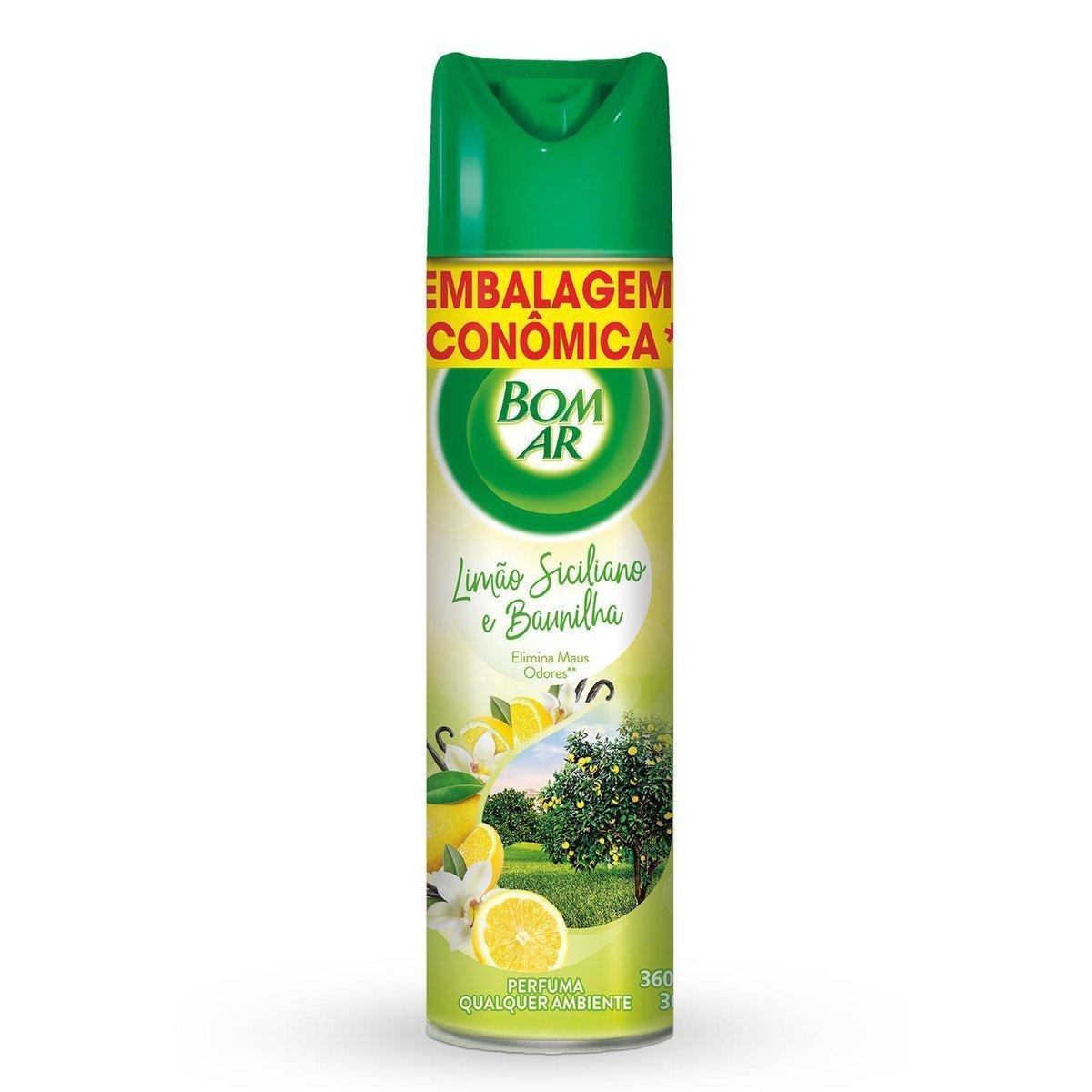 Neutralizador de Odores Limão Siciliano e Baunilha Bom Ar Frasco 360ml Spray Embalagem Econômica