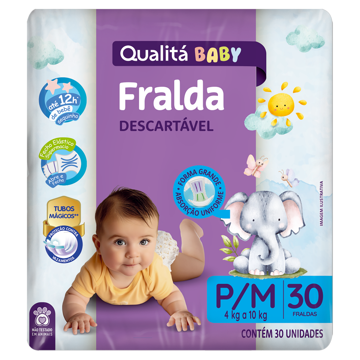 Fralda Descartável Qualitá Baby P/M Pacote 30 Unidades