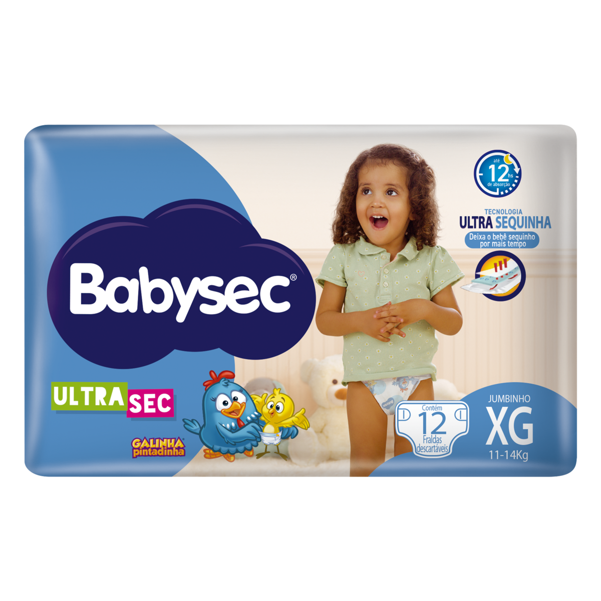 Fralda BABYSEC Galinha Pintadinha Ultra Sec Tamanho Extra Grande com 12 Unidades