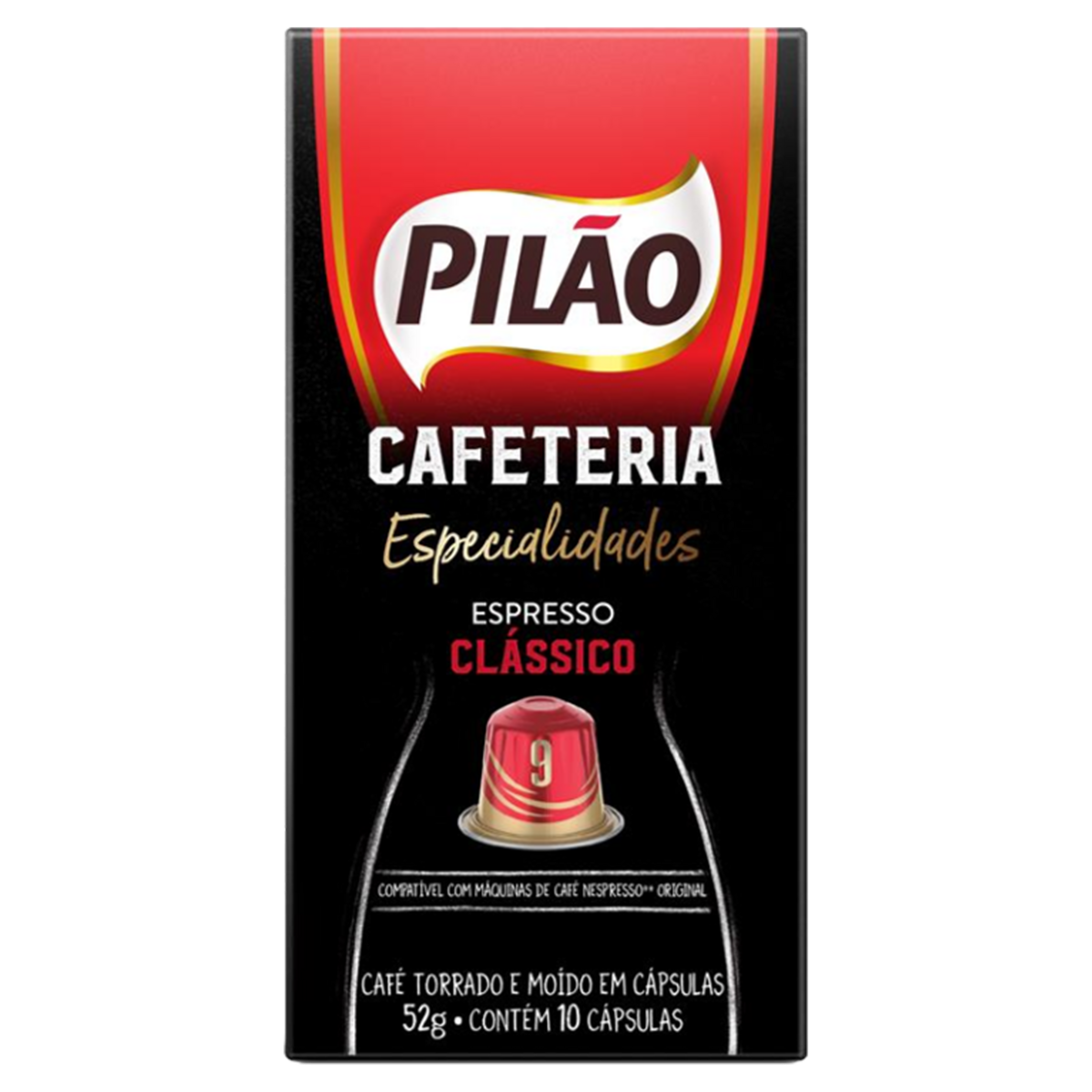 Café em Cápsula Torrado e Moído Espresso Clássico Pilão Cafeteria Especialidades Caixa 52g 10 Unidades