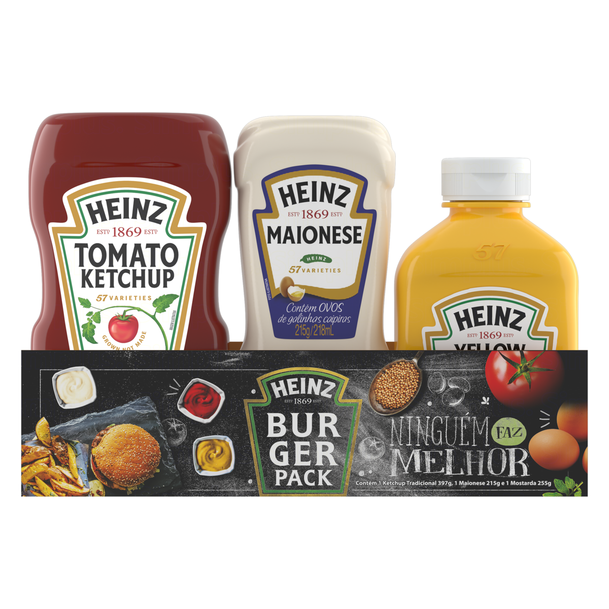 Kit Ketchup Tradicional 397g + Maionese 215g + Mostarda 255g Heinz