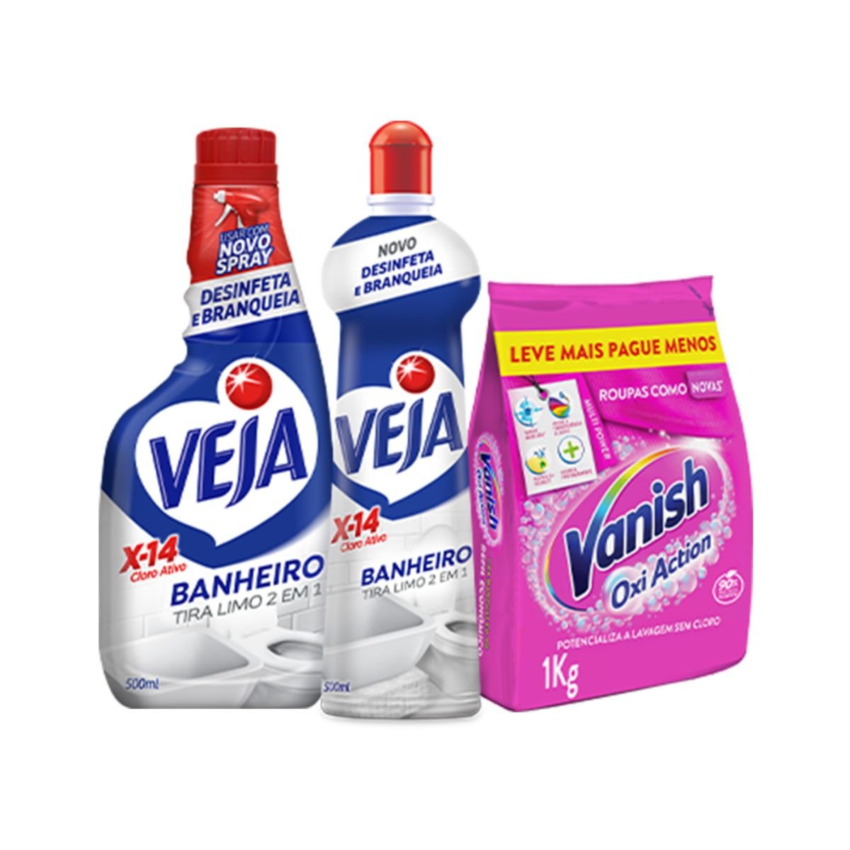 Kit Veja Banheiro X14 500ml Refil + Veja Banheiro X14 500ml + Vanish Multi Power Oxi Action 1kg Refil