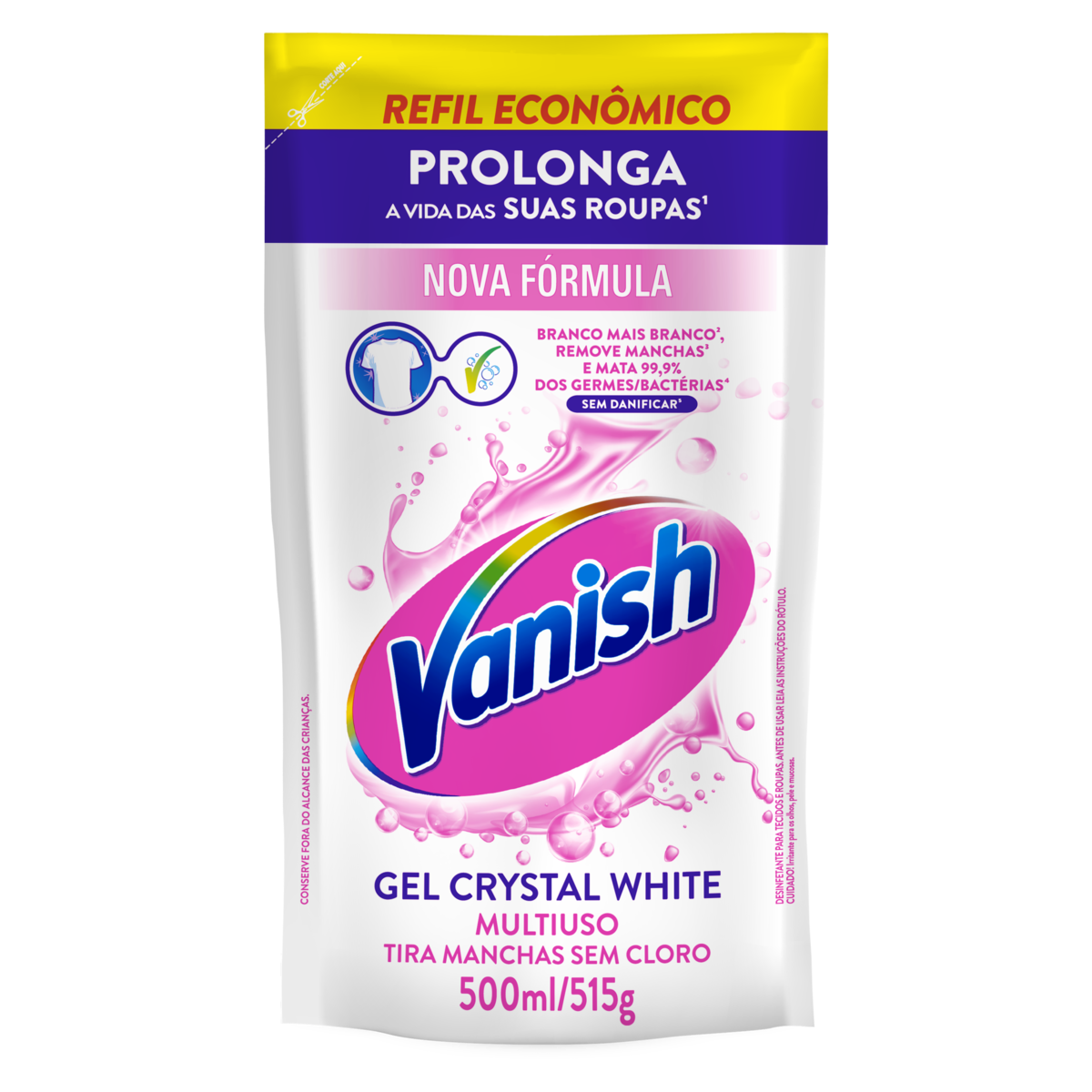 Tira-Manchas Gel Multiuso Vanish Crystal White Sachê 500ml Refil Econômico