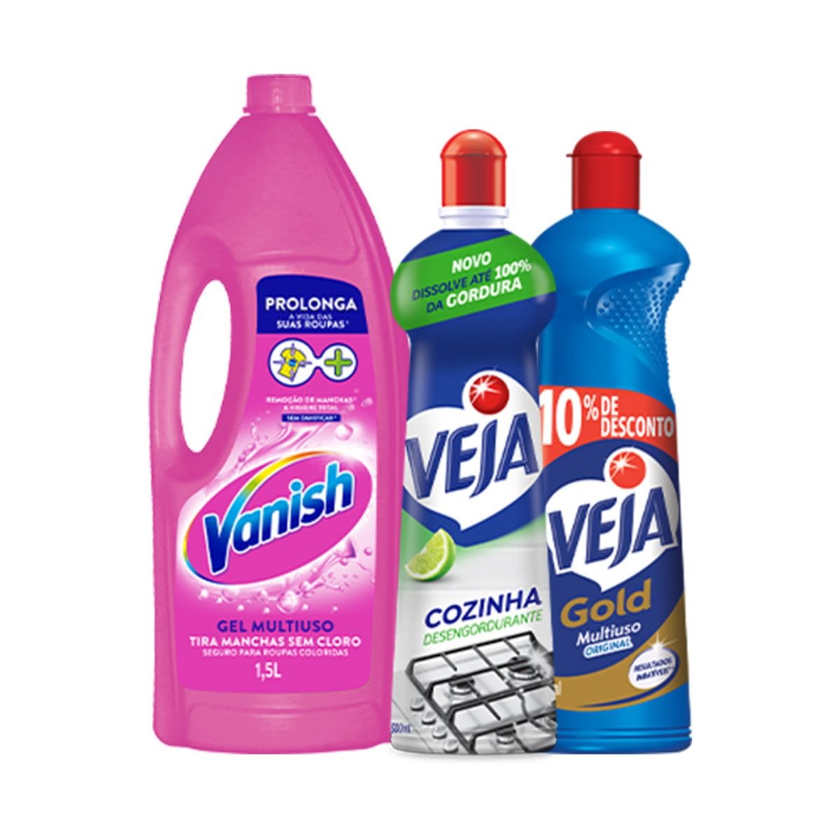 Kit Veja Gold Original 500ml com 10% de Desconto +Veja Cozinha Limão 500ml + Vanish 1,5L
