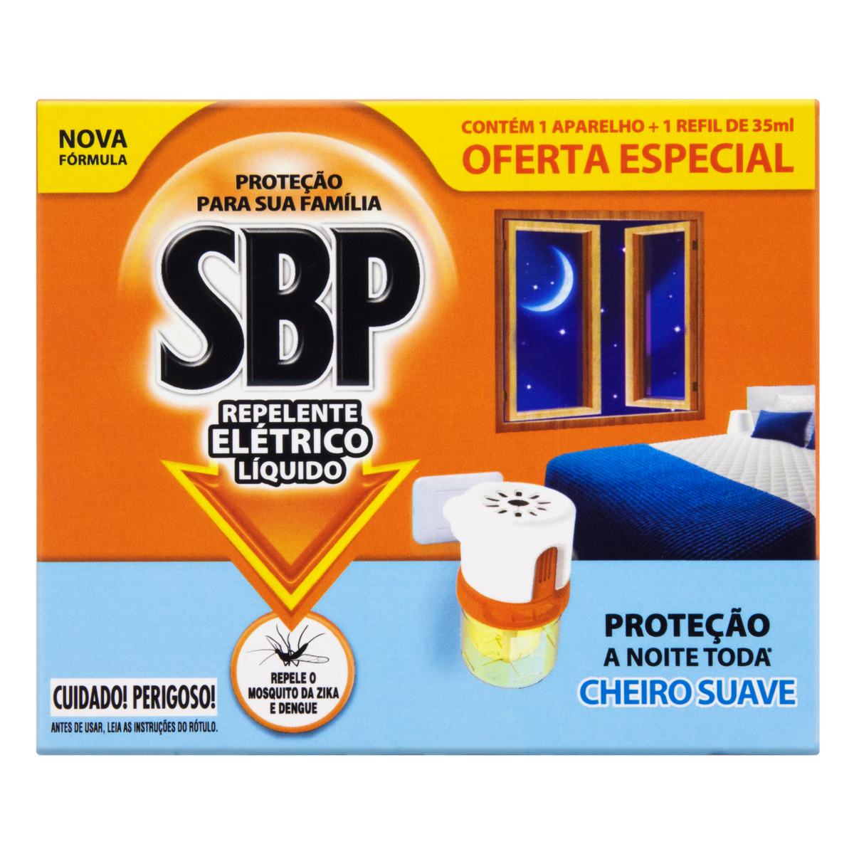 Kit Aparelho Elétrico + Refil Repelente Líquido Cheiro Suave SBP 32,9ml