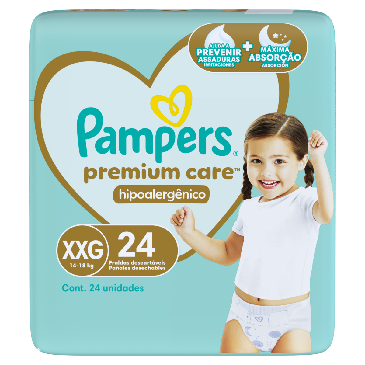 Fraldas Descartáveis Pampers Premium Care Tamanho Xxg 24 Unidades