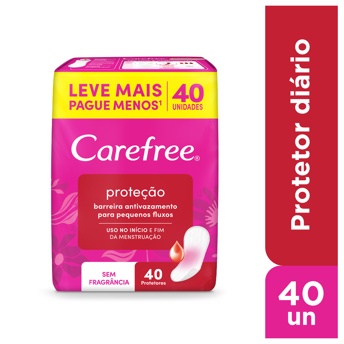 Protetor Diário sem Abas Carefree Proteção Pacote 40 Unidades