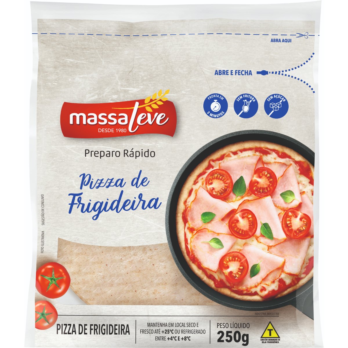 Massa para Pizza de Frigideira MASSA LEVE 250g com 10 Unidades