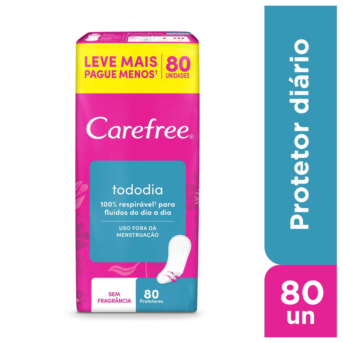 Protetor Diário sem Abas Carefree TodoDia Pacote 80 Unidades Leve Mais Pague Menos