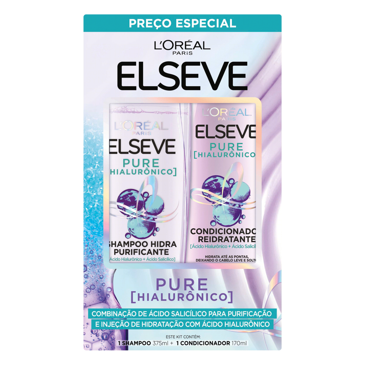 Kit Shampoo 375ml + Condicionador 170ml Loréal Paris Elseve Pure Hialurônico
